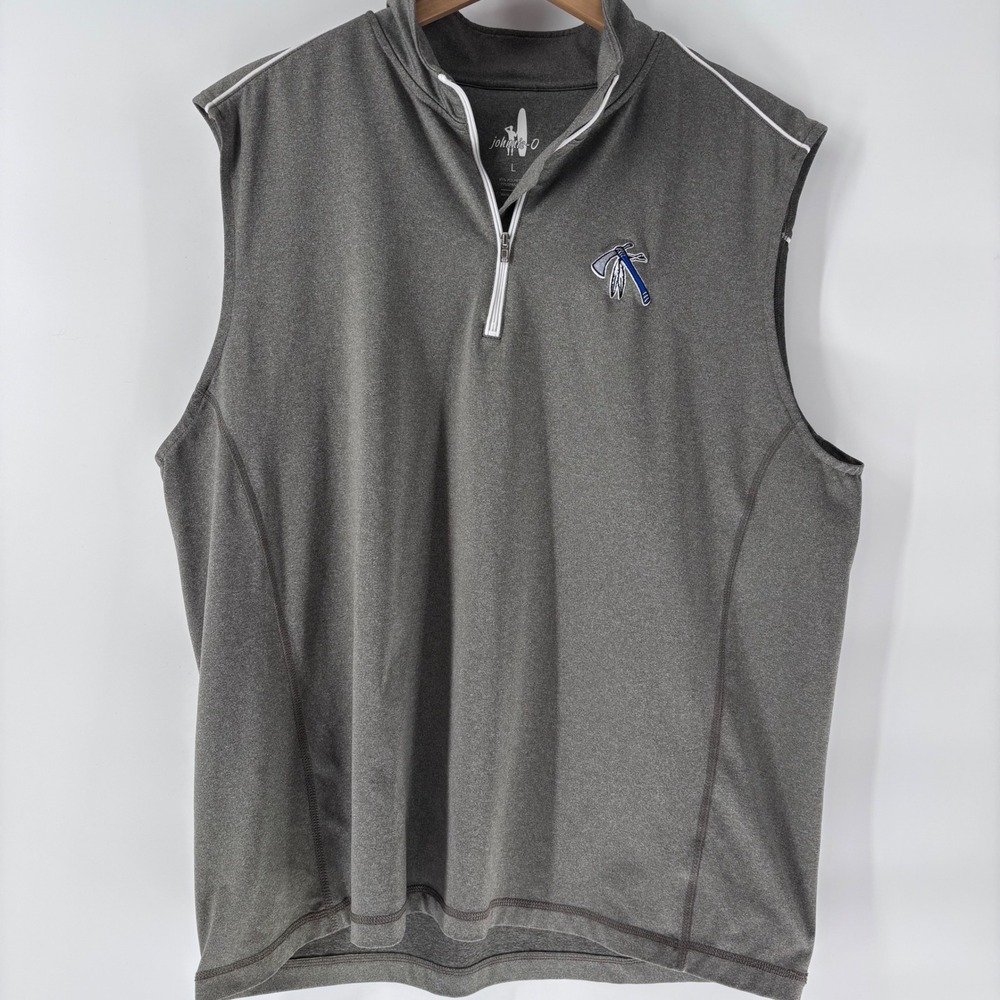 johnnie-O 1/4 Zip Vest Mens Large Gray Performance Stretch Golf Tomahawk Logo